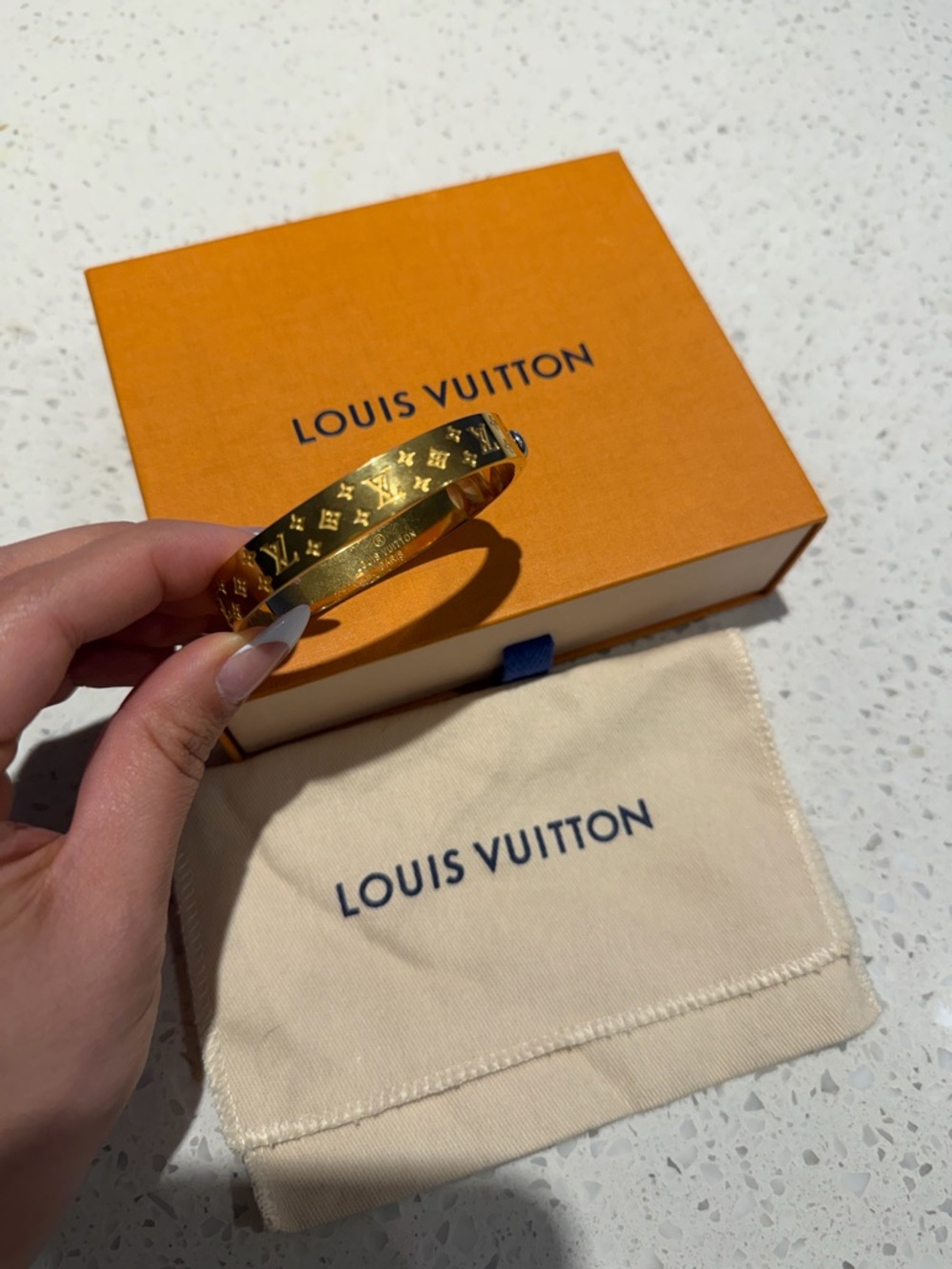 Louis Vuitton Gold Monogram Bangle with Box